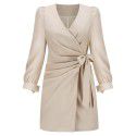 Temperament bubble sleeve V-neck lace-up dress son new autumn and winter women