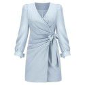 Temperament bubble sleeve V-neck lace-up dress son new autumn and winter women