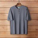 Vintage Henry Neck Men's Solid Loose Versatile Knitted Large Short Sleeve Men's T-Shirt 