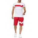 New men's summer sports suit men's short sleeve short cotton color contrast casual sports suit men 