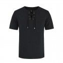 Summer new European and American street men's short-sleeved T-shirt cotton and hemp lace casual fashion T-shirt 