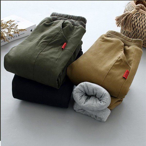 Winter middle and large children's new thickened cotton warm children's trousers, sanded stretch cotton jacket for boys and girls 
