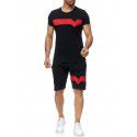 New men's summer sports suit men's short sleeve short cotton color contrast casual sports suit men 
