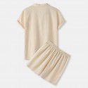 Summer New Men's Linen Short Sleeve T-shirt Set Korean Retro T-shirt Cotton Linen Solid casual set 