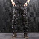 Wear-resistant, loose, straight, multi-pocket men's camouflage overalls long pants 