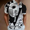 Autumn New Men's POLO Shirt Men's Casual Short Sleeve Polo T-shirt 3D Print Short Sleeve Zipper POLO 