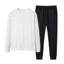 Spring and autumn long-sleeved solid color versatile couple two-piece casual trend round-neck casual sweater suit for men and women 
