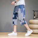 Summer new Chinese style cotton hemp men's casual shorts retro large linen fashion stitching beach pants 