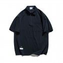 Summer Japanese Vintage Double Zip POLO Shirt Men's Loose Fashion Simple Solid Polo Short Sleeve 