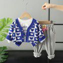Autumn Girls' Knitted Cardigan Coat Printed Long Sleeve T-shirt Casual Pants 3PK Set 