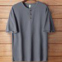 Vintage Henry Neck Men's Solid Loose Versatile Knitted Large Short Sleeve Men's T-Shirt 