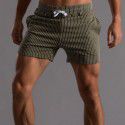 Vertical Stripe Pure Cotton Shorts Men's Large Sports Pants Men's Tripartite Pants Fitness Running Casual Pants Military Green 