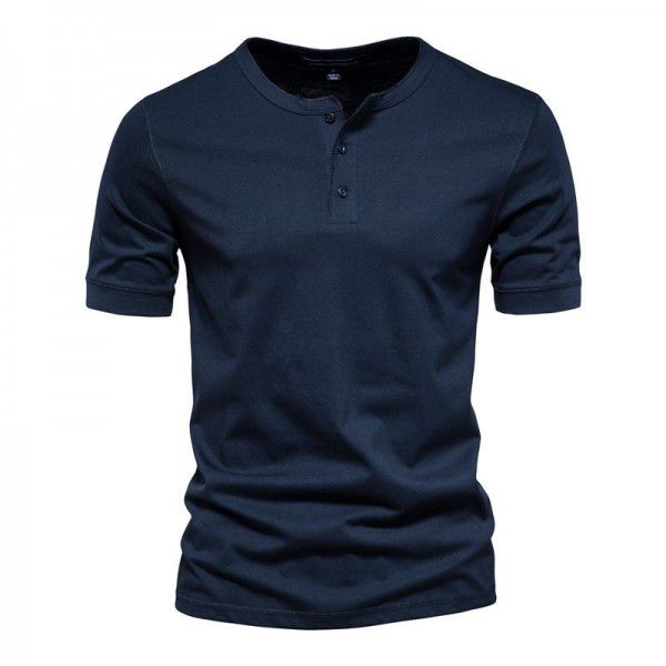 Clothes Men's T Henry Round Neck Short Sleeve T-shirt Heavyweight Men's Slim Fit Solid Color Sports Bottom Shirt 