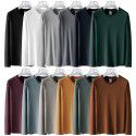 Long Sleeve T-shirt Men's Spring Autumn Sweater Round Neck Loose Solid White Bottom Shirt Men's Top Garment Heavyweight Cotton 