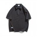 Summer Japanese Vintage Double Zip POLO Shirt Men's Loose Fashion Simple Solid Polo Short Sleeve 