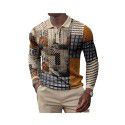 Spring New Men's 3D Printing Casual Vintage Long Sleeve Polo Men's Paul Shirt 