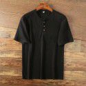 Vintage Henry Neck Men's Solid Loose Versatile Knitted Large Short Sleeve Men's T-Shirt 