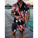 European and American men's new supply casual color contrast POLO zippered polo short sleeve suit 