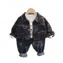 Children's casual T-shirt Children's wear Boys' autumn wear Polo collar Denim jacket set Long sleeve work clothes Fashion children's coat 