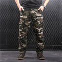 Wear-resistant, loose, straight, multi-pocket men's camouflage overalls long pants 