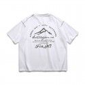 Summer New Solid Back Print Round Neck Short Sleeve Japanese Fashion High Street Loose T-shirt Men 