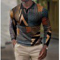 Spring New Men's 3D Printing Casual Vintage Long Sleeve Polo Men's Paul Shirt 