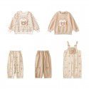 Children's Bread Bear Strap Pants Baby Cartoon Sweater Set Spring Girls' Casual Pants 