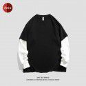 Spring New Cotton Fake Two Pieces Long Sleeve T-shirt Men's Fashion Couple Loose Sweater With Underlay Shirt Men 