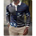 Spring New Men's 3D Printing Casual Vintage Long Sleeve Polo Men's Paul Shirt 