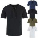 Summer new European and American street men's short-sleeved T-shirt cotton and hemp lace casual fashion T-shirt 