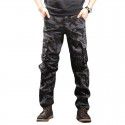 Wear-resistant, loose, straight, multi-pocket men's camouflage overalls long pants 