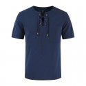 Summer new European and American street men's short-sleeved T-shirt cotton and hemp lace casual fashion T-shirt 