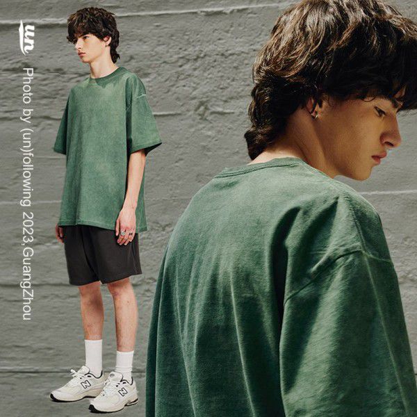 Heavyweight Dirty Wash Old Loose Double Yarn Cotton Short Sleeve T-shirt 