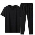 Summer Ice Porcelain Cotton Solid Color Casual Suit Men's Short Sleeve T-shirt Loose Large Leggings 