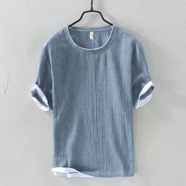 Summer breathable patchwork short t-shirt Men's casual plain short-sleeved T-shirt bottom shirt Men's youth 