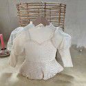 Autumn girls' foreign fashion fake two pieces of bubble sleeve princess long-sleeved top children's fashion sling T-shirt 