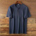 Vintage Henry Neck Men's Solid Loose Versatile Knitted Large Short Sleeve Men's T-Shirt 