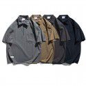 Summer Japanese Vintage Double Zip POLO Shirt Men's Loose Fashion Simple Solid Polo Short Sleeve 