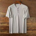 Vintage Henry Neck Men's Solid Loose Versatile Knitted Large Short Sleeve Men's T-Shirt 