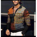 Spring New Men's 3D Printing Casual Vintage Long Sleeve Polo Men's Paul Shirt 