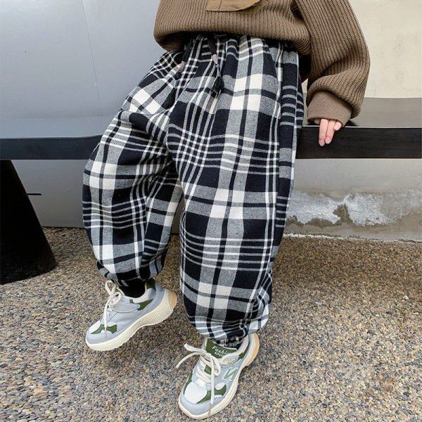 Boys' pants Autumn and winter casual pants New style children's winter clothes plush thickened fried street winter casual pants 