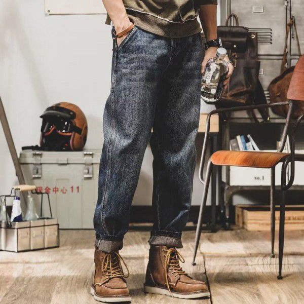 American Heavyweight Vintage Jeans Men's Loose Straight Fall New Amikaki Old Pants Men 