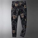 Autumn and winter new fashion brand corduroy printed trousers men's striped fashionable casual pants men's slim feet 