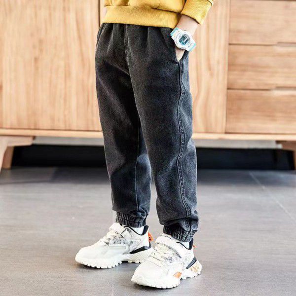 Boys' jeans autumn and winter plush children's leggings loose casual children's clothing 