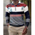 Spring New Men's 3D Printing Casual Vintage Long Sleeve Polo Men's Paul Shirt 