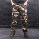 Wear-resistant, loose, straight, multi-pocket men's camouflage overalls long pants 