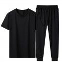 Summer Ice Porcelain Cotton Solid Color Casual Suit Men's Short Sleeve T-shirt Loose Large Leggings 