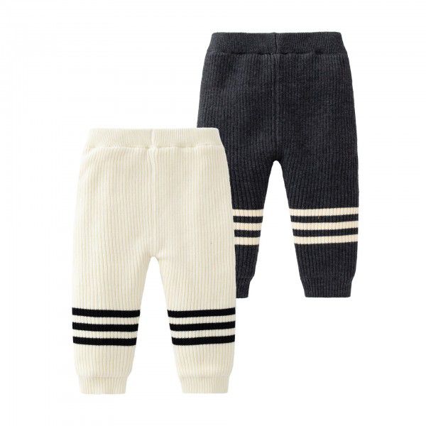 Autumn New Bottom Pants Dark Grey Versatile Girls' Knitted Pit Strips Casual Bottom Pants 