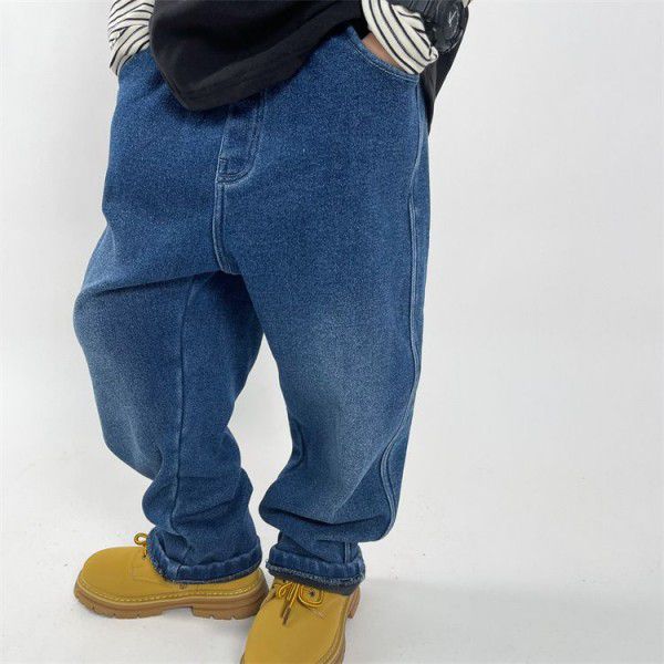 Boys' Jeans New Plush Jeans Relaxed Workwear Jeans Soft Denim Pants 