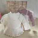 Autumn girls' foreign fashion fake two pieces of bubble sleeve princess long-sleeved top children's fashion sling T-shirt 